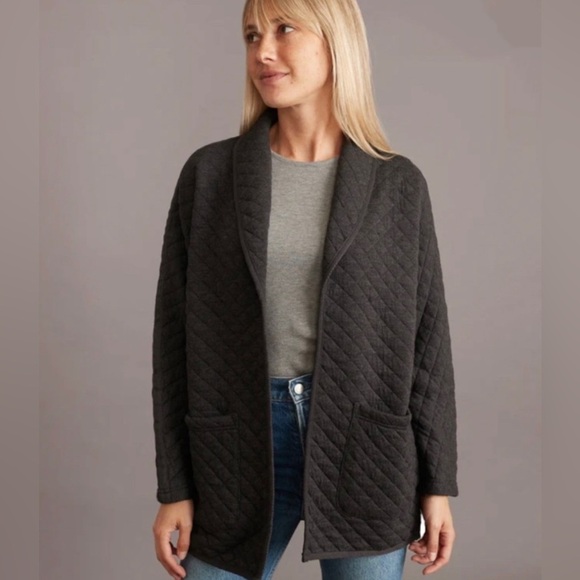 Marine Layer Corbet Coatigan Quilted Shawl Collar Coat Cardigan in Black Heather - Picture 14 of 14